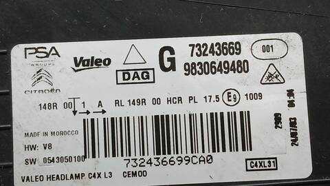 Foto 3ª: Faro Izquierdo Citroen C4 1.2 PURETECH 130 BAHNSA BAHNSB) 131CV 96KW [HN09] (2024)