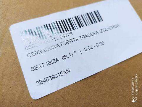 Foto 3ª: Cerradura Puerta Trasera Izquierda Seat Ibiza 100CV 74KW