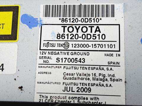 Foto 4ª: Sistema Audio Radio CD Toyota Yaris 1.4 TD CAT 90CV 66KW [1ND] (2009)