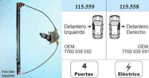 Elevalunas Eléctrico Delantero Izquierdo Renault Scenic 98CV 72KW JA..)