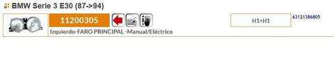 Foto 2ª: Faro Izquierdo Bmw Serie 3 315 BERLINA 105CV 77KW