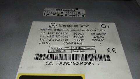 Foto 3ª: Sistema Audio Radio CD Mercedes Clase E 180 2.1 CDI CAT 170CV 125KW [651924] (2009)