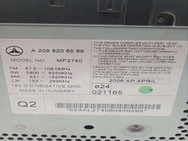 Foto 2ª: Sistema Audio Radio CD Mercedes Clase C 160 3.0 CDI CAT COUPE 224CV 165KW (2006)