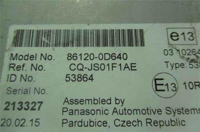 Sistema Audio Radio CD Toyota Yaris 1.5 TS [1.5 LTR. - 77 KW 16V CAT]