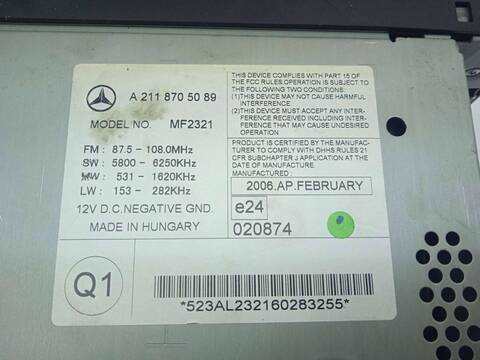 Foto 3ª: Sistema Audio Radio CD Mercedes Clase E 180 3.0 V6 CAT BERLINA 231CV 170KW [M272943] (2006)