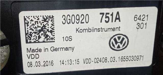 Cuadro de Instrumentos Volkswagen Passat 2.0 EDITION BMT [2.0 LTR. - 110 KW TDI]
