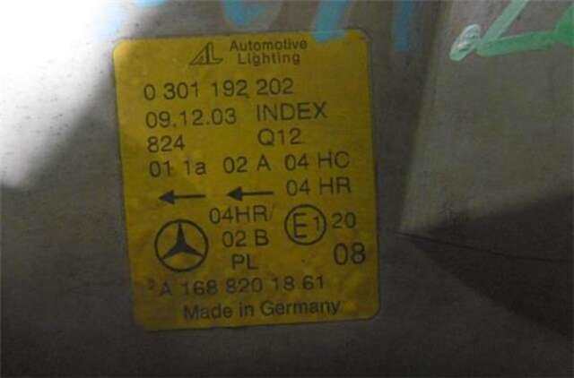 Faro Derecho Mercedes Clase A 140 1.7 170 CDI (168.009) [1.7 LTR. - 70 KW CDI DIESEL CAT]