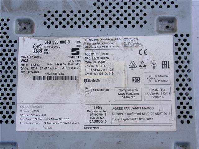 Foto 3ª: Sistema Audio Radio CD Seat Toledo 1.6 TDI 2013-2017 [CXM] (2017)