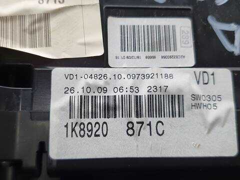 Foto 3ª: Cuadro de Instrumentos Volkswagen Scirocco 2.0 TDI 103KW) 140CV [CBD] (2009)