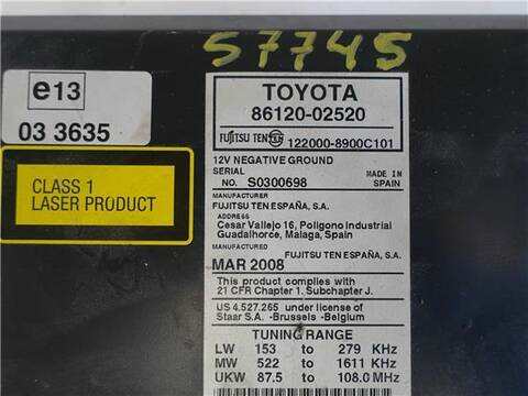 Foto 3ª: Sistema Audio Radio CD Toyota Auris 2.0 D-4D 126CV 93KW [1AD-FTV] (2009)
