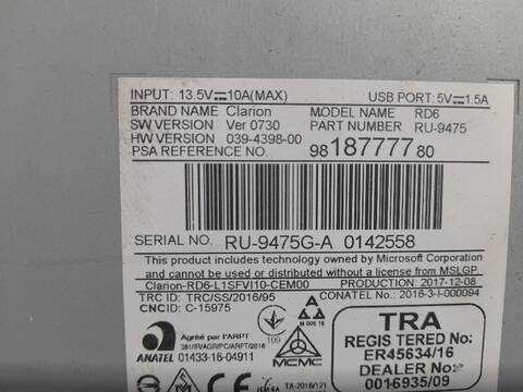 Foto 3ª: Sistema Audio Radio CD Peugeot Expert 1.6 BLUE-HDI FAP 95CV [BH02] (2016)