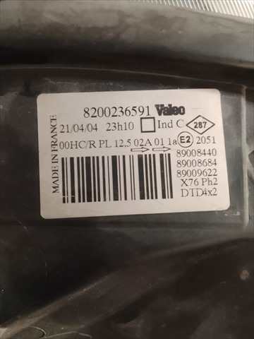 Foto 3ª: Faro Derecho Renault Kangoo 1.5 D [D/K9KA7] (2004)