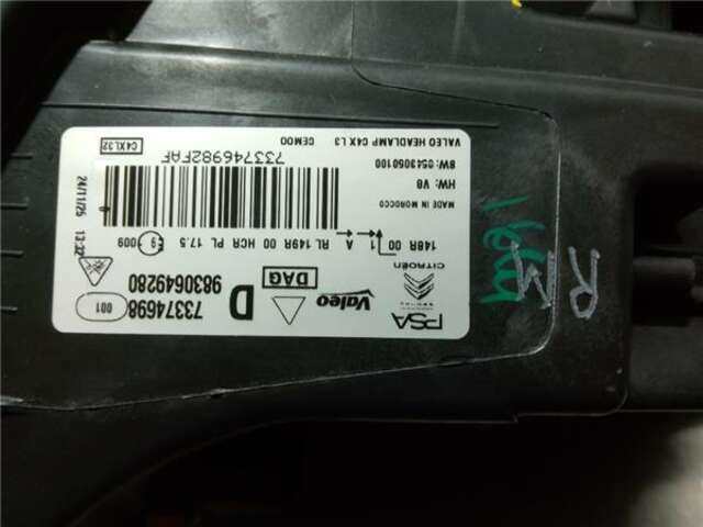 Foto 3ª: Faro Derecho Citroen C4 1.5 FEEL PACK [1.5 LTR. - 96 KW BLUE-HDI FAP] [YHZ / DV5RC]