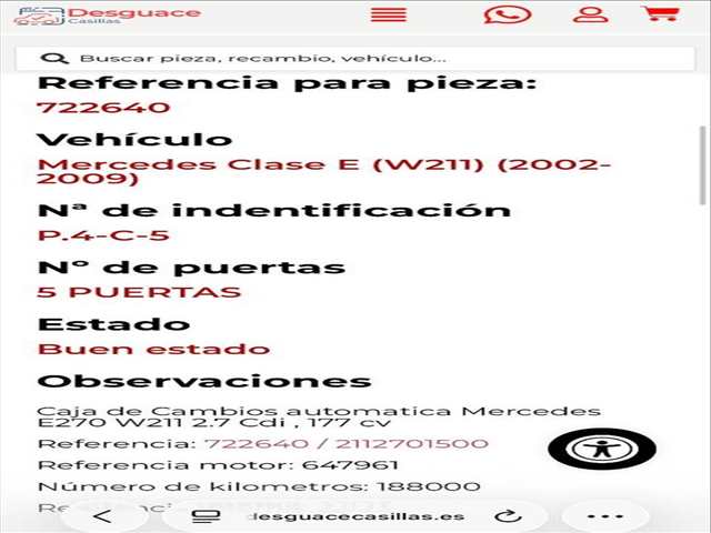 Foto 3ª: Caja Cambios Automatica Mercedes Clase E 180 OM647961 BERLINA AUT. (2002)