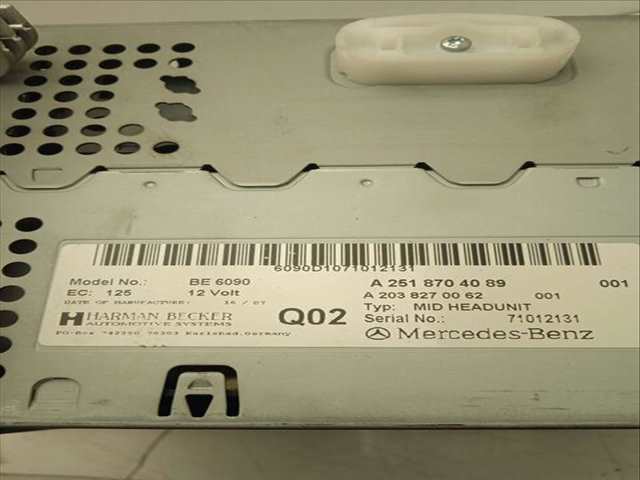 Foto 2ª: Sistema Audio Radio CD Mercedes Clase R 280 3.0 CDI CAT 224CV 165KW (2010)