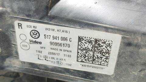 Foto 3ª: Faro Derecho Volkswagen Golf EDITION 115CV 85KW [DDY] (2017)