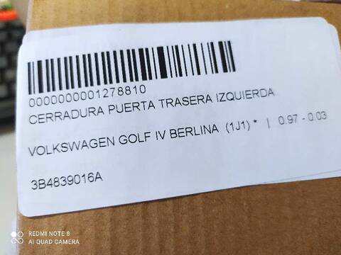 Foto 3ª: Cerradura Puerta Trasera Derecha Volkswagen Golf BERLINA 90CV 66KW