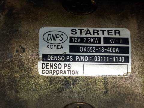 Foto 3ª: Motor de Arranque Kia Carnival 2.9 CRDI LX 144CV 106KW [J3] (2004)