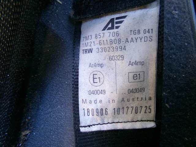 Foto 2ª: Cinturón Delantero Derecho Seat Alhambra 1.9 TDI 2000-2010 [BVK] (2006)