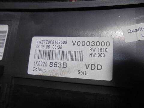 Foto 4ª: Cuadro de Instrumentos Volkswagen Golf 1.9 TDI BERLINA 105CV 77KW [BXE] (2006)