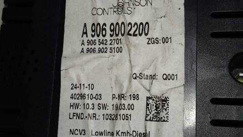 Foto 3ª: Cuadro de Instrumentos Mercedes Sprinter 2.1 CDI CAT 129CV 95KW CAJA CERRADA [651955] (2010)