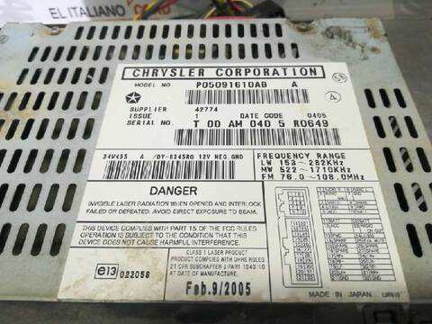 Foto 2ª: Sistema Audio Radio CD Jeep Cherokee 2.8 CRD LIMITED 163CV 120KW [D30C] (2005)