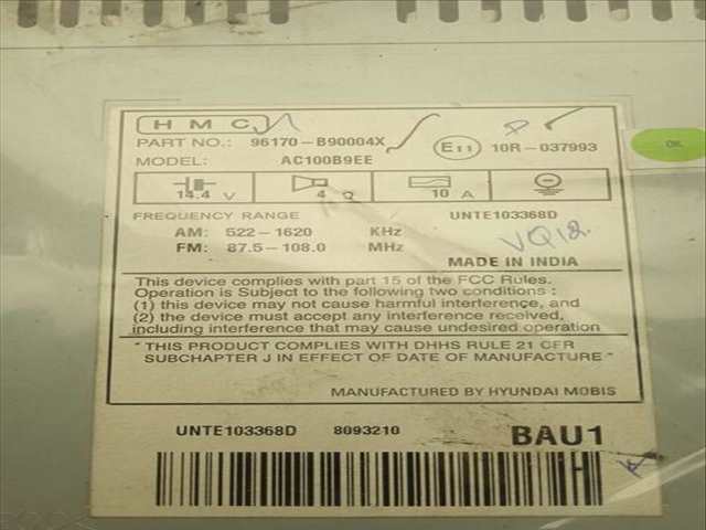 Foto 3ª: Sistema Audio Radio CD Hyundai i10 1.0 CAT 67CV 49KW [G3LA] (2014)