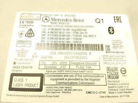 Foto 3ª: Sistema Audio Radio CD Mercedes Clase A 140 A 200 CDI - D 176.008) [OM 651.930] (2012)