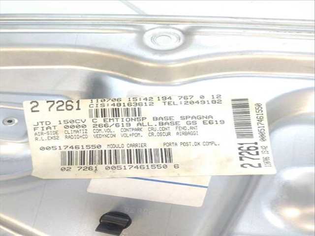 Foto 3ª: Elevalunas Manual Trasero Derecho Fiat Croma 1.9 D MULTIJET 194AXC1B 194AXC12) (2005)