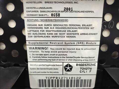 Foto 3ª: Airbag Delantero Derecho Chrysler PT Cruiser 2.0 141CV 104KW [ECC] (2001)