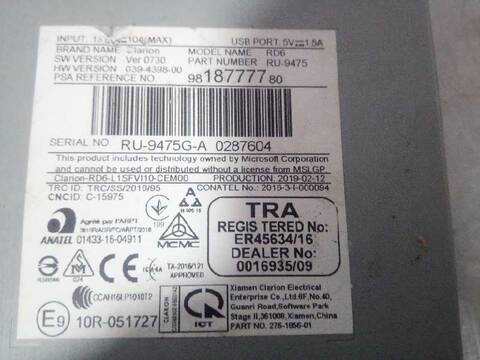 Sistema Audio Radio CD Peugeot Expert PRO STANDARD 116CV 85KW FURGON