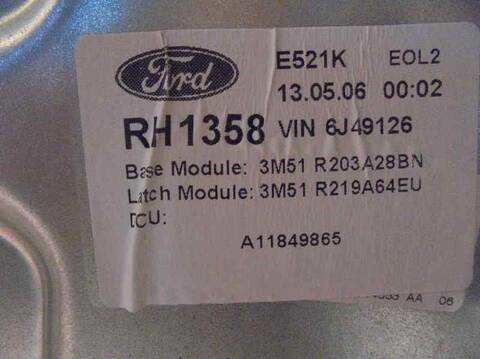 Foto 3ª: Elevalunas Eléctrico Delantero Derecho Ford C Max AMBIENTE D) 90CV 66KW FOCUS CAP) [HHDA] (2006)