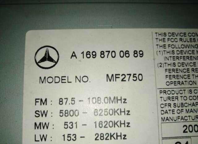 Sistema Audio Radio CD Mercedes Clase A 140 1.7 A 170 (169.032) [1.7 LTR. - 85 KW CAT]