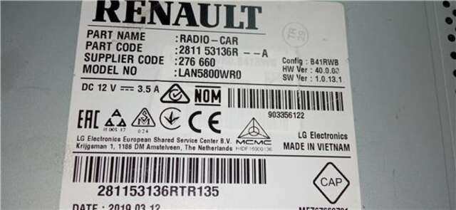 Sistema Audio Radio CD Dacia Duster 1.3 COMFORT [1.3 LTR. - 96 KW TCE CAT]