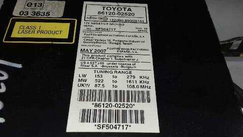 Foto 2ª: Sistema Audio Radio CD Toyota Auris 2.2 D-CAT 177CV 130KW [2ADFHV] (2009)