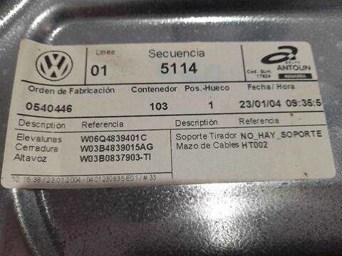 Foto 3ª: Elevalunas Manual Trasero Izquierdo Volkswagen Polo 1.2 54CV [AWY] (2001)