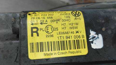 Foto 3ª: Faro Derecho Volkswagen Touran HIGHLINE 105CV 77KW [BXE] (2008)