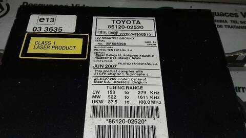 Foto 2ª: Sistema Audio Radio CD Toyota Auris 1.4 16V CAT 97CV 71KW [4ZZ] (2007)