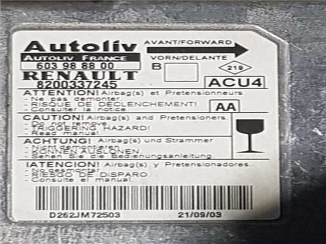 Foto 2ª: Centralita Airbag Renault Megane 1.9 CONFORT AUTHENTIQUE [1.9 LTR. - 88 KW DCI DIESEL] II BERLINA 5P (10.2002-_) [F9Q B8]